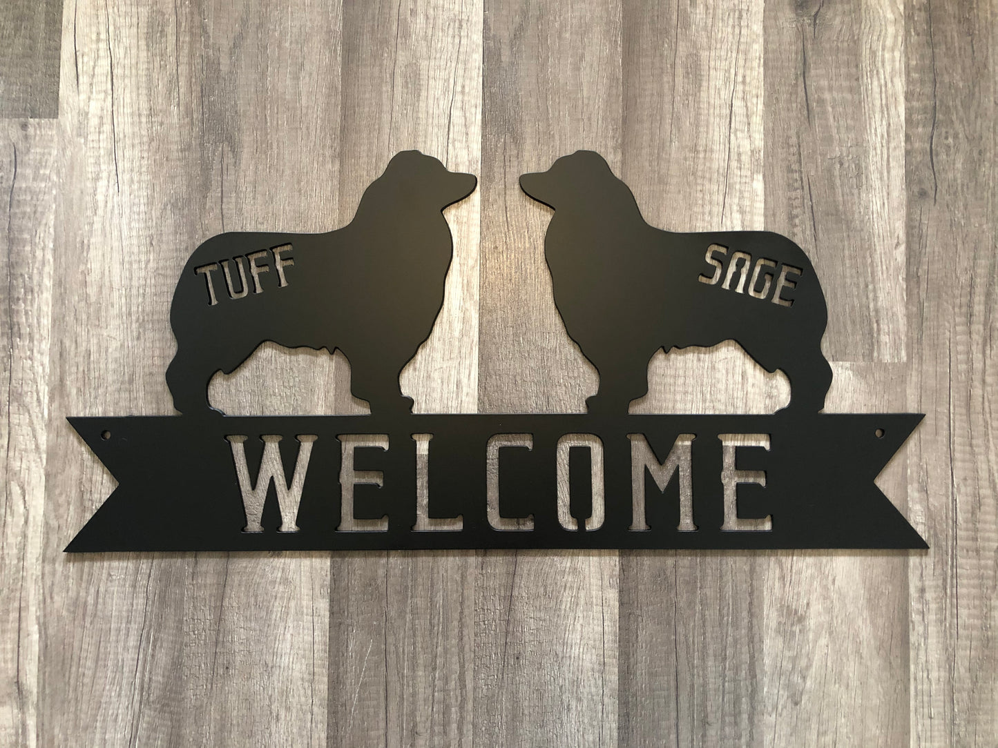 Australian Shepard - Aussie Banner Sign - Personalized Pet Welcome Steel Sign - Metal Art- REC24-36