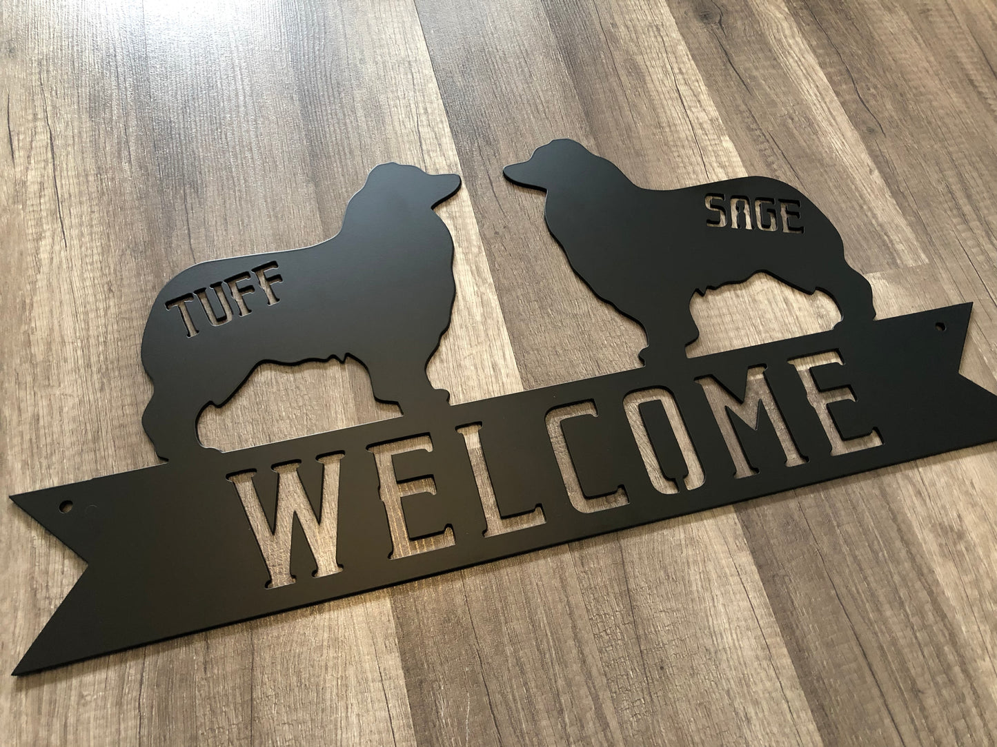 Australian Shepard - Aussie Banner Sign - Personalized Pet Welcome Steel Sign - Metal Art- REC24-36