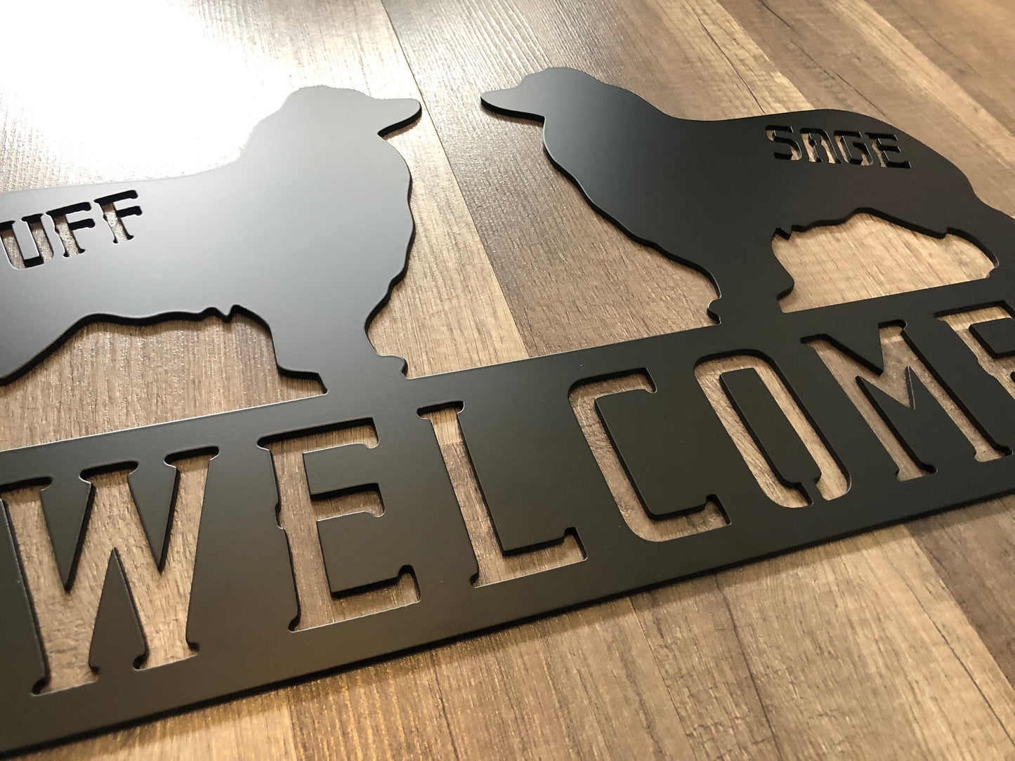 Australian Shepard - Aussie Banner Sign - Personalized Pet Welcome Steel Sign - Metal Art- REC24-36