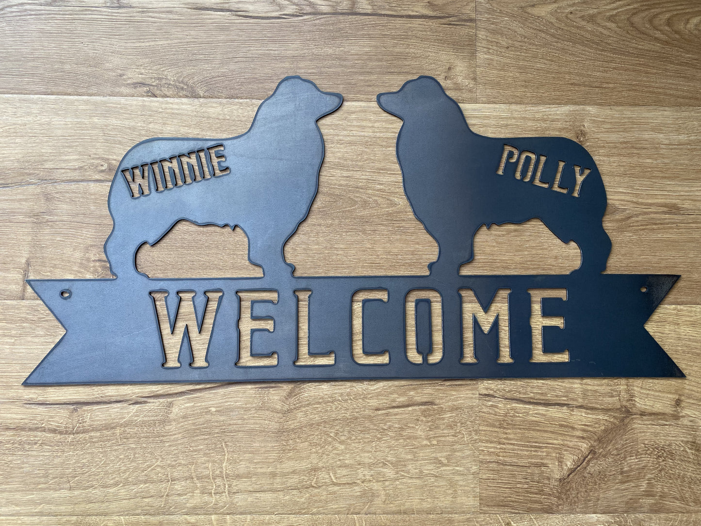 Australian Shepard - Aussie Banner Sign - Personalized Pet Welcome Steel Sign - Metal Art- REC24-36