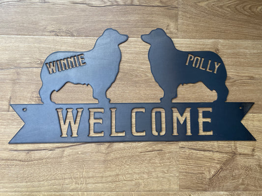 Australian Shepard - Aussie Banner Sign - Personalized  Pet Welcome Steel Sign - Metal Art- REC24-36