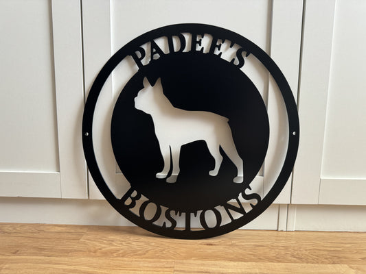 BOSTON TERRIER Dog Breed Sign - Personalized Steel Sign - Metal Art - SQ18-36