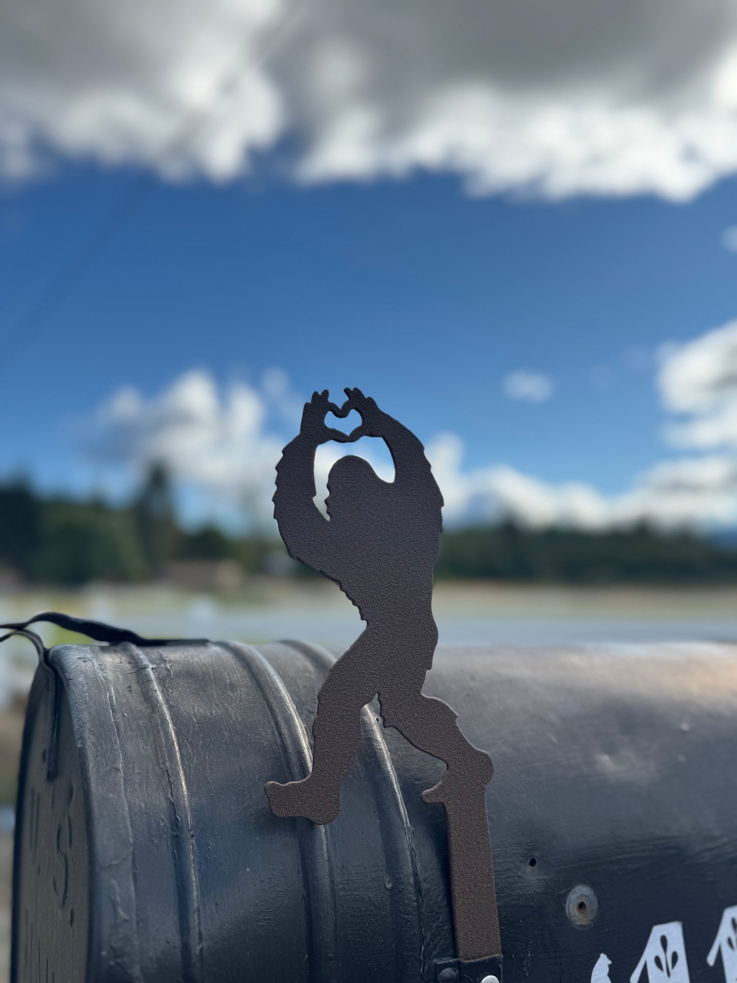 BIGFOOT / SASQUATCH Making HEART HANDS Mailbox Flag - Metal Art