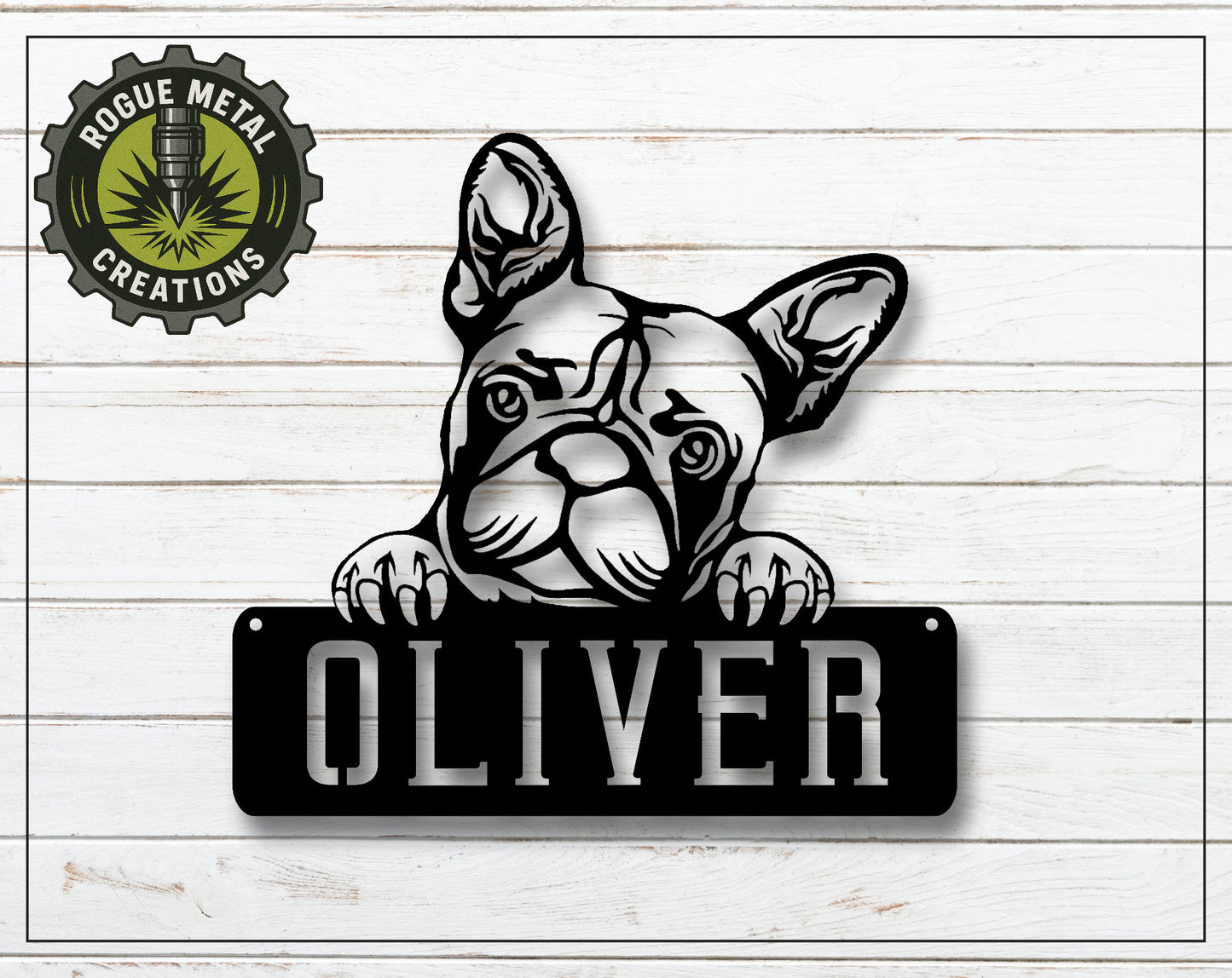 FRENCHIE Sign - French Bulldog - Personalized Doghouse Plaque - Personalized Steel Sign - Metal Art - SQ12-36