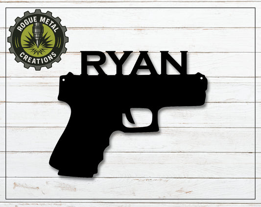PISTOL HANDGUN Steel Sign - Gun Lovers Decor - Metal Art - SQ12-36