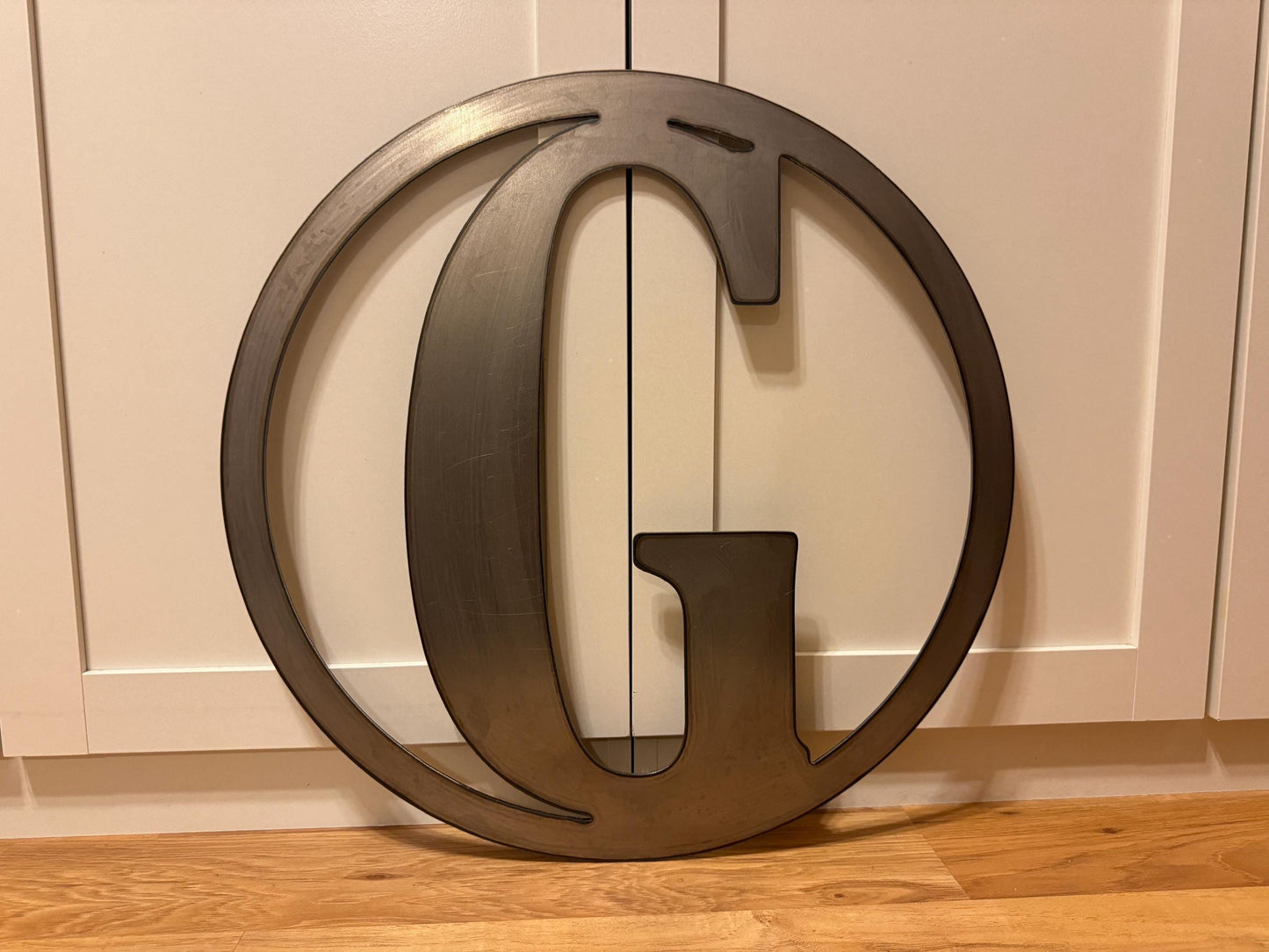 Last Name Letter in Circle - House Monogram - Gate Letter - Steel Sign - Metal Wall Art - SQ12-36