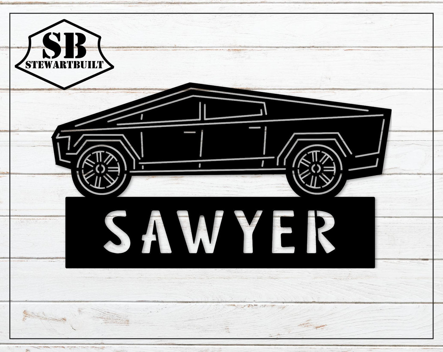 CYBER TRUCK - Kid's Bedroom Sign - Personalized Steel Sign - Metal Art - SQ100