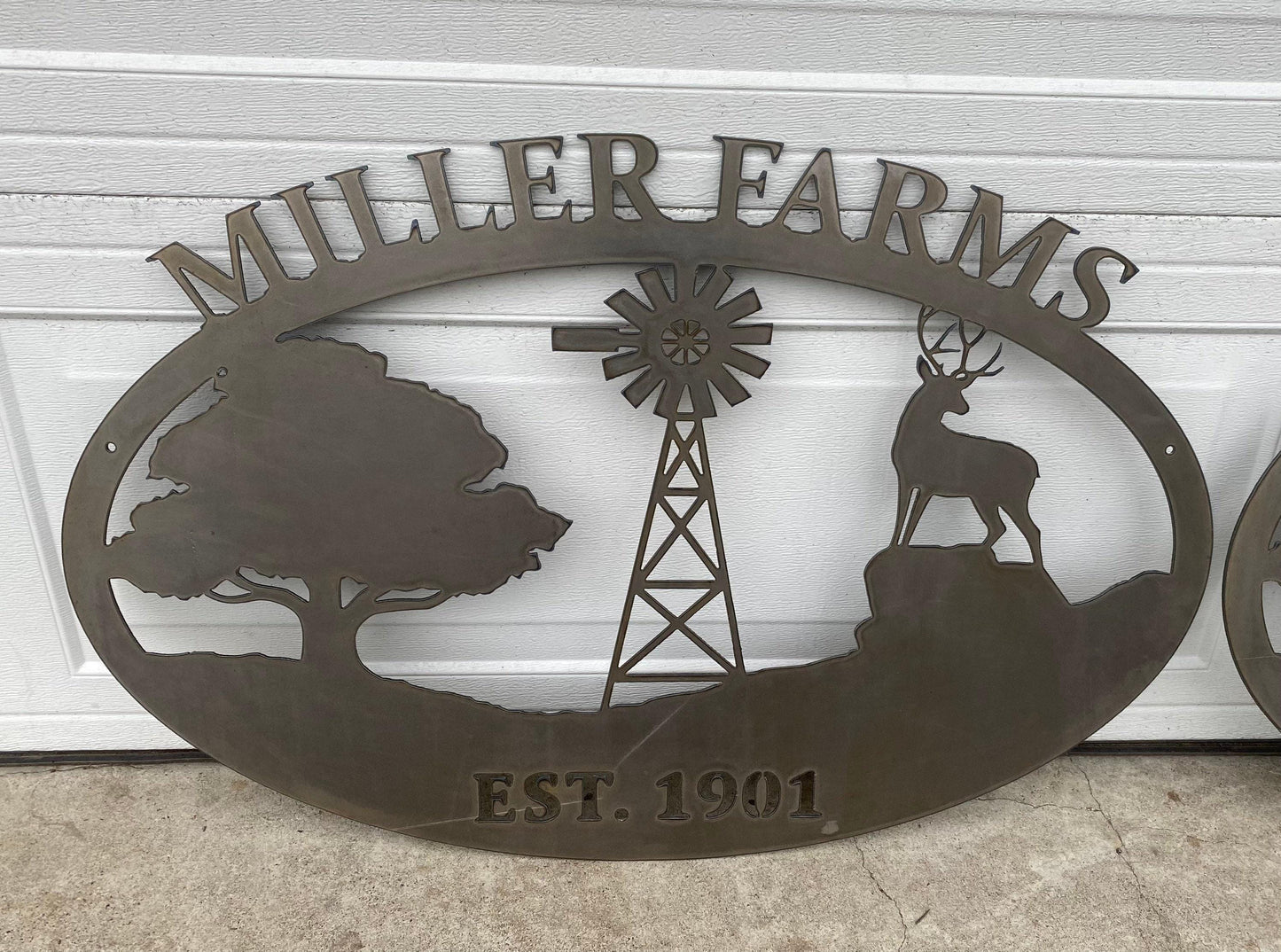 Farm & Ranch Sign - Tree, Windmill, Deer - Personalized Steel Sign - Metal Art