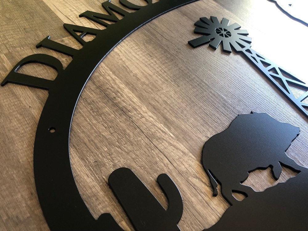 Farm & Ranch Desert Sign - Boar, Deer, Windmill - Personalized Steel Sign - Metal Art
