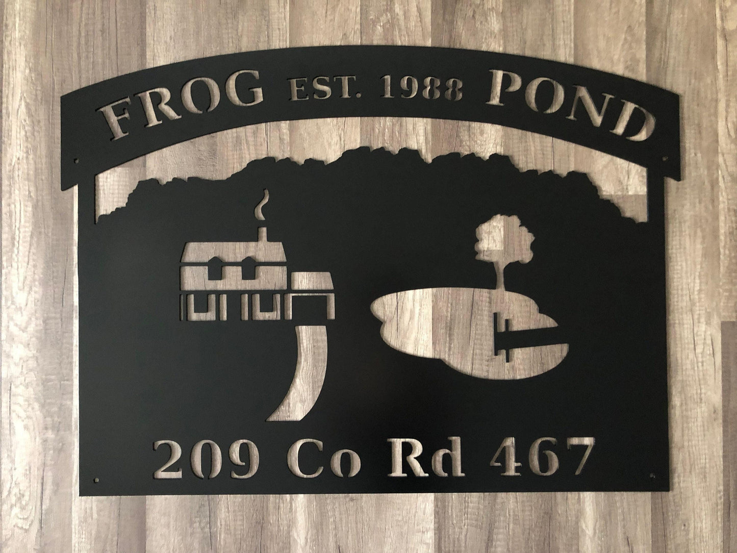Farm House - Pond - Personalized Steel Sign - Metal Art - SQ100