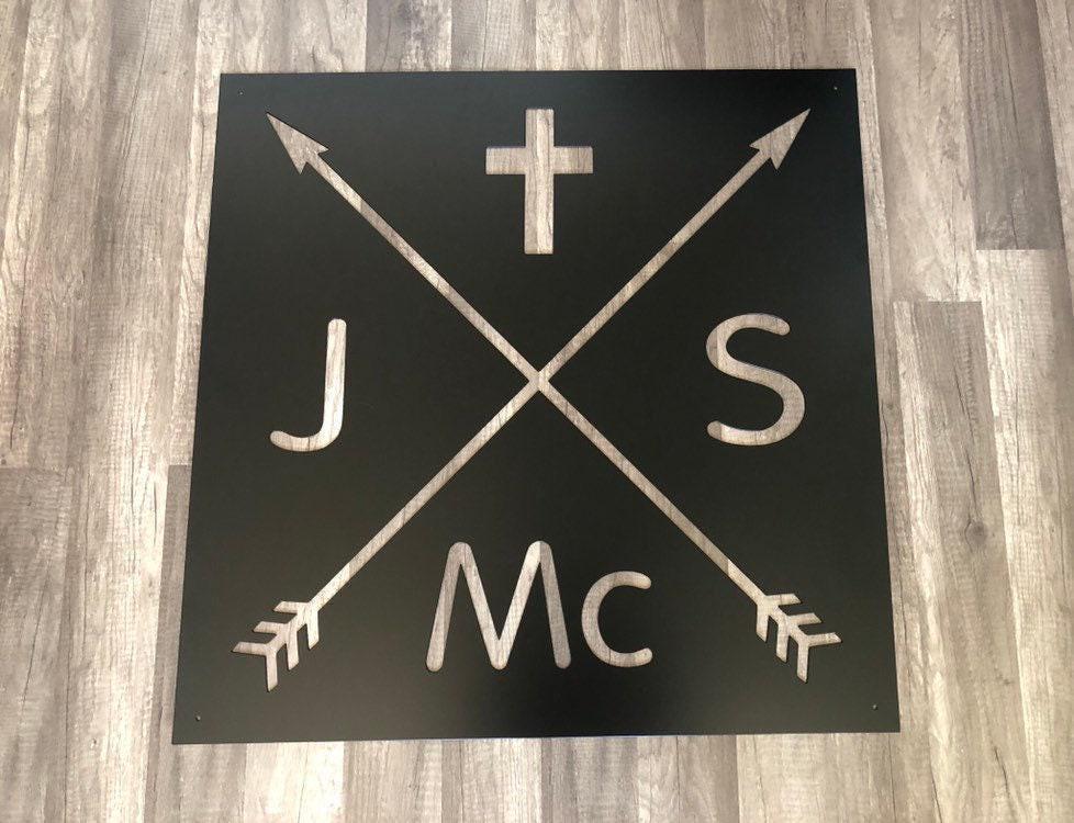 Crossed Arrow Sign - Initials - Cross - Farm - Barn - Personalized Steel Sign - Metal Art - SQ100