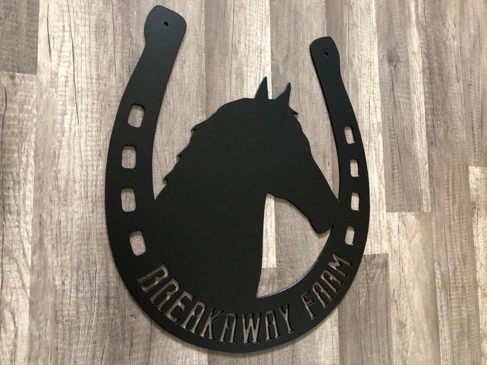 Horse Stall Name Sign - Horseshoe Farm Sign - Personalized Steel Sign - Metal Art - SQ100