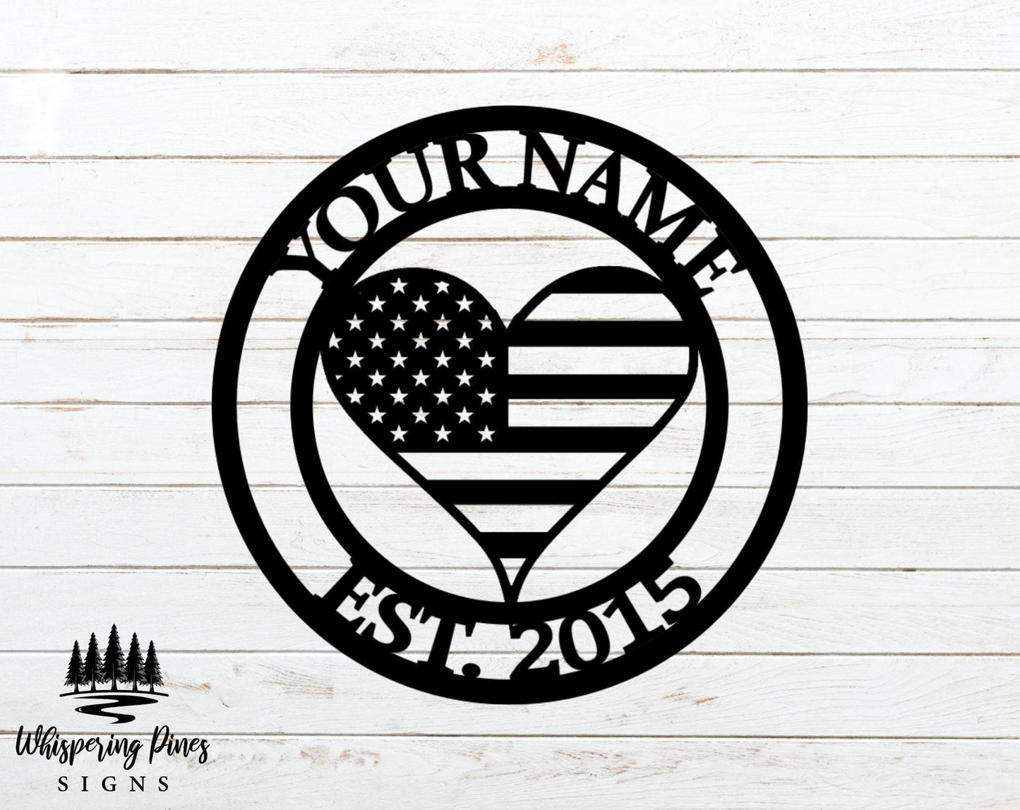 Patriotic USA FLAG HEART Personalized Steel Sign - Metal Art - American Flag Heart - SQ100