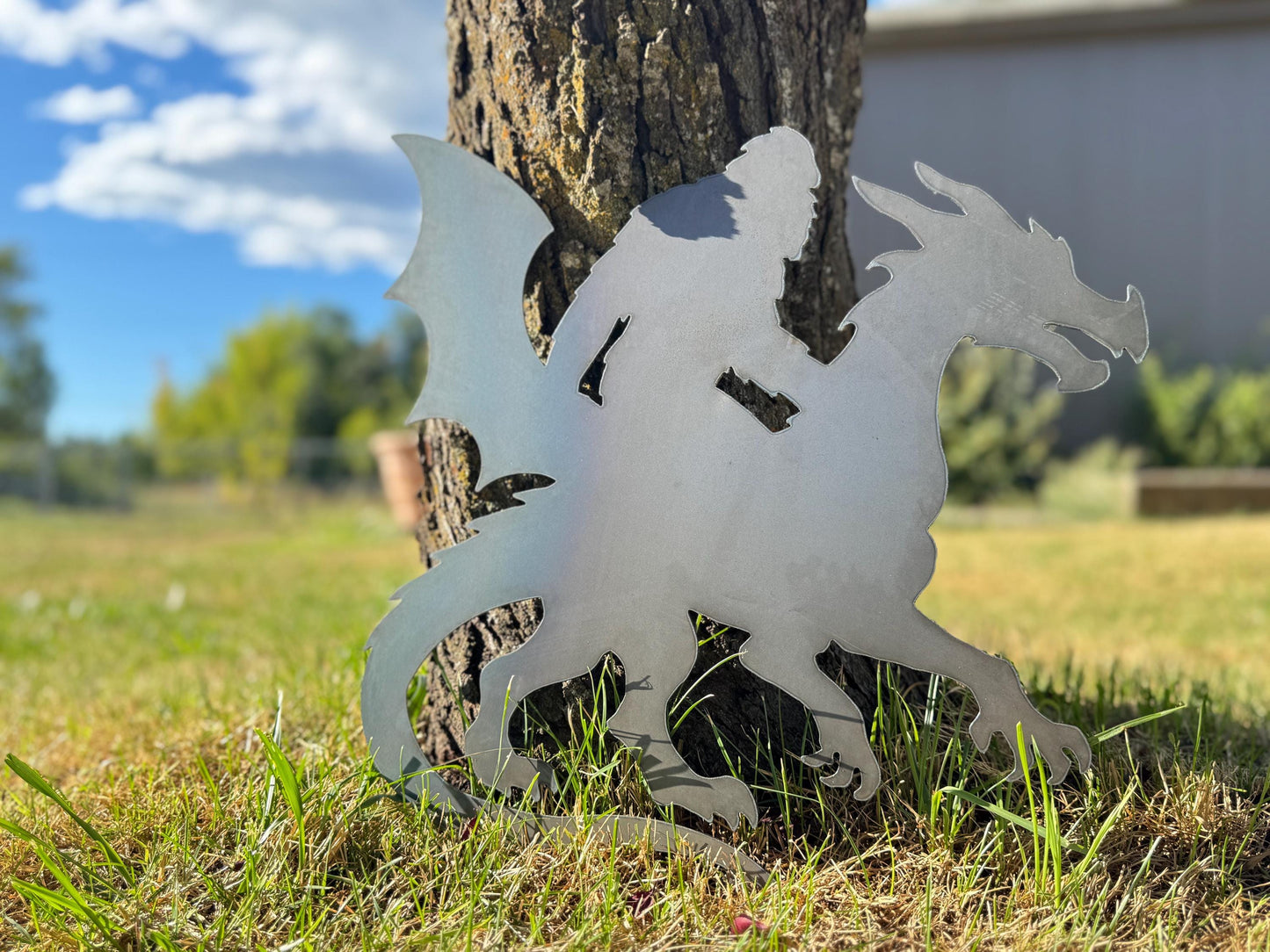 BIGFOOT Riding DRAGON - Funny Wall Art - Metal Art - SASQUATCH - Yeti - Gift Idea - Yard Art - Decorative Steel Sign