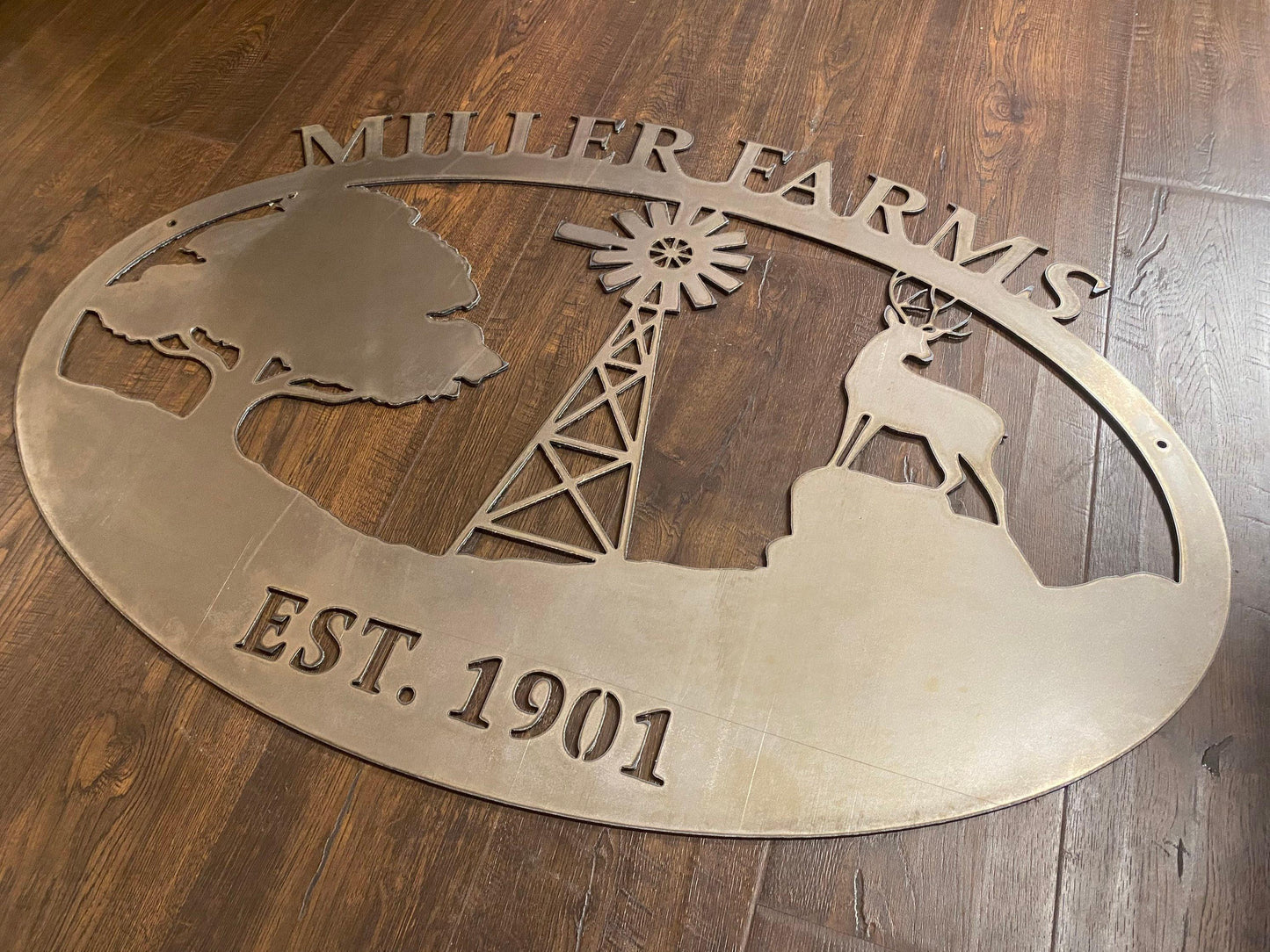 Farm & Ranch Sign - Tree, Windmill, Deer - Personalized Steel Sign - Metal Art