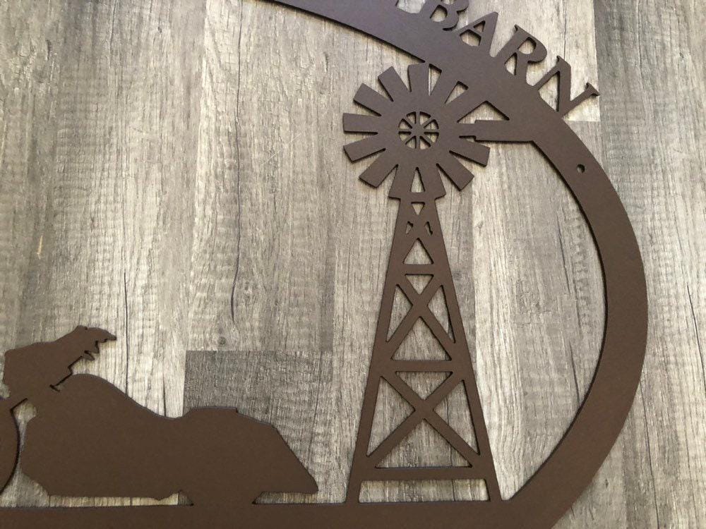 Farm & Ranch Sign - Motorcycle, Barn, Windmill - Personalized Steel Sign - Metal Art