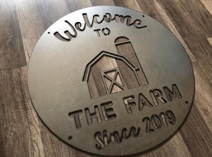 METAL Welcome to the FARM Sign - Barn - Established Date - Personalized Steel Sign - Wall Art - SQ100