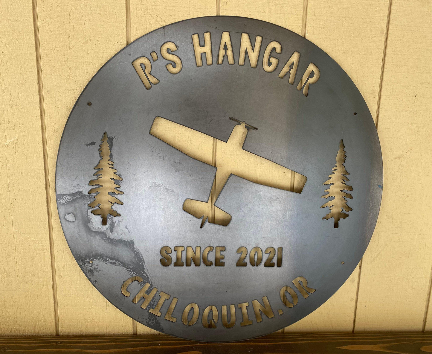 METAL HANGAR Sign - Airplane Hangar - Personalized Steel Sign - Wall Art - SQ18-36