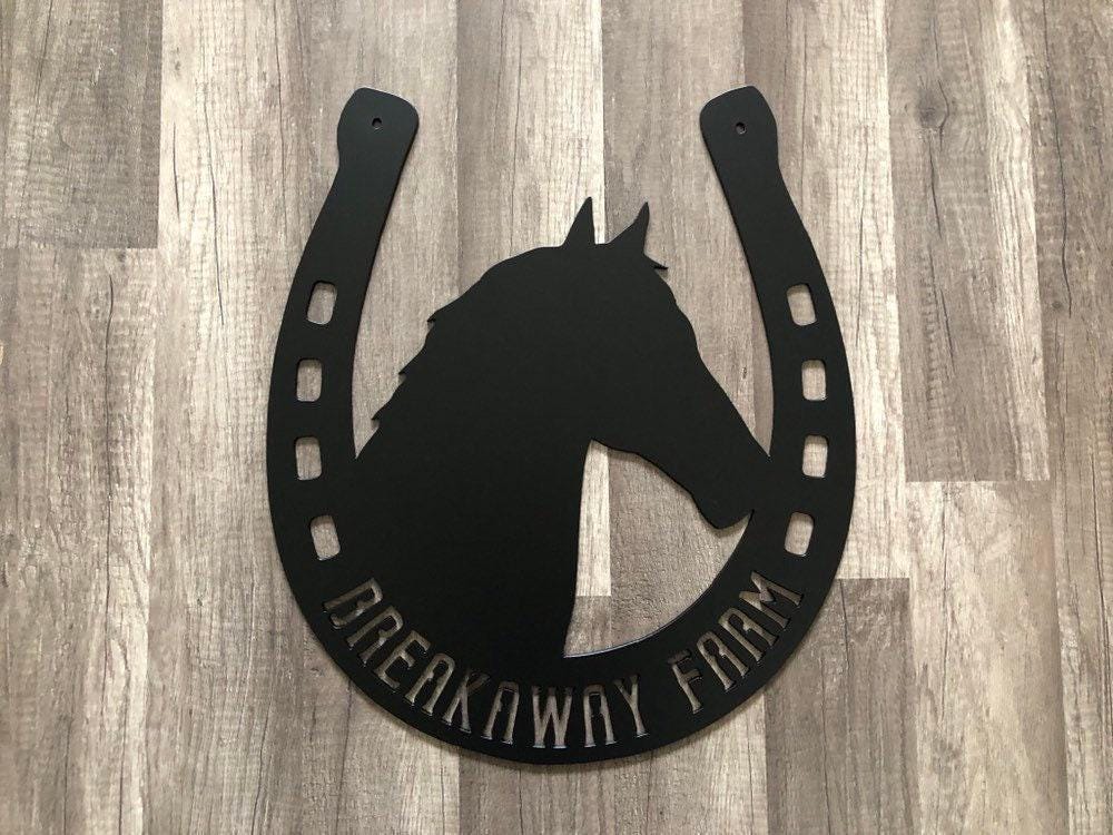 Horse Stall Name Sign - Horseshoe Farm Sign - Personalized Steel Sign - Metal Art - SQ100