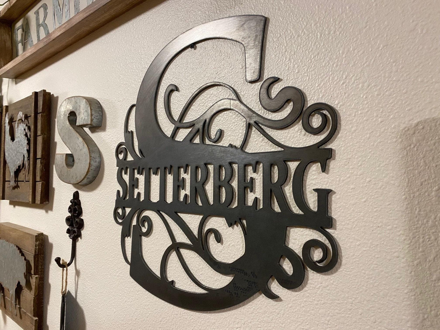 Last Name Split Monogram - Personalized Steel Sign - Metal Art - SQ100