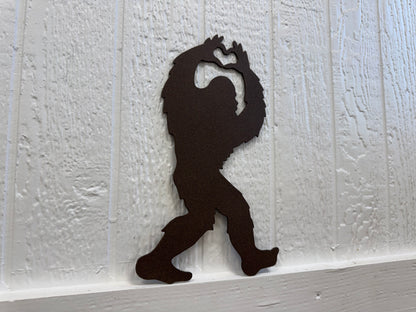 BIGFOOT / SASQUATCH making HEART HANDS - Metal Art - Steel Decor