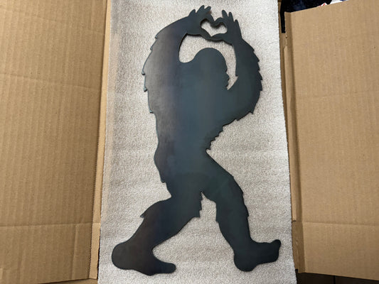BIGFOOT / SASQUATCH making HEART HANDS - Metal Art - Steel Decor