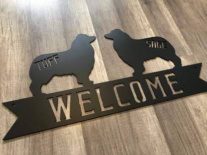 Australian Shepard - Aussie Banner Sign - Personalized  Pet Welcome Steel Sign - Metal Art- REC24-36