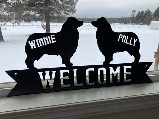 Australian Shepard - Aussie Banner Sign - Personalized  Pet Welcome Steel Sign - Metal Art