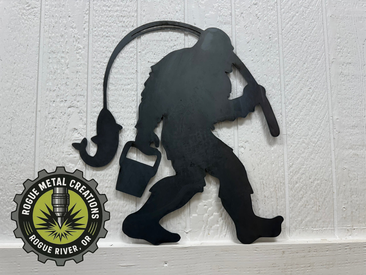 Bigfoot Fishing Metal Art Cutout