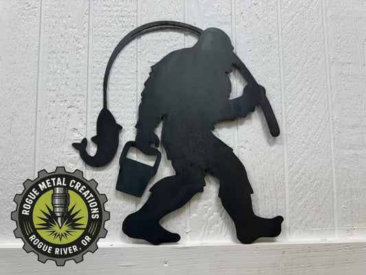 Bigfoot Fishing Metal Art Cutout