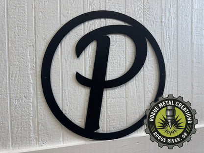 LAST NAME LETTER in Circle - House Monogram - Gate Letter - Steel Sign - Wall Art - SQ12-36