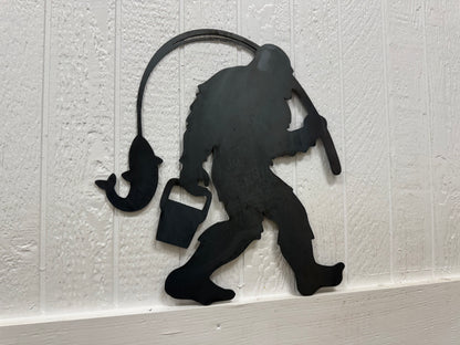 Bigfoot Fishing Metal Art Cutout