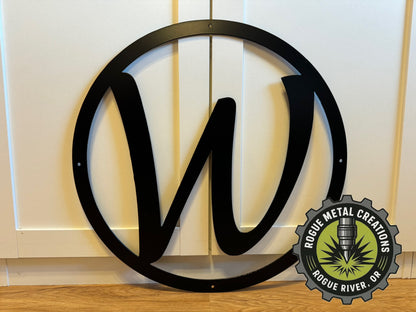 LAST NAME LETTER in Circle - House Monogram - Gate Letter - Steel Sign - Wall Art - SQ12-36