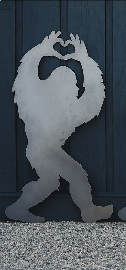 BIGFOOT / SASQUATCH making HEART HANDS - Metal Art - Steel Decor