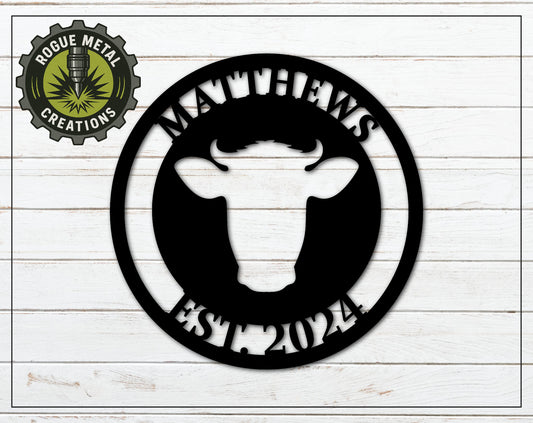 COW HEAD - BULL Metal Sign - Home, Business, Gym - Personalized Steel Sign - Metal Art - SQ18-36