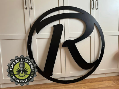 LAST NAME LETTER in Circle - House Monogram - Gate Letter - Steel Sign - Wall Art - SQ12-36