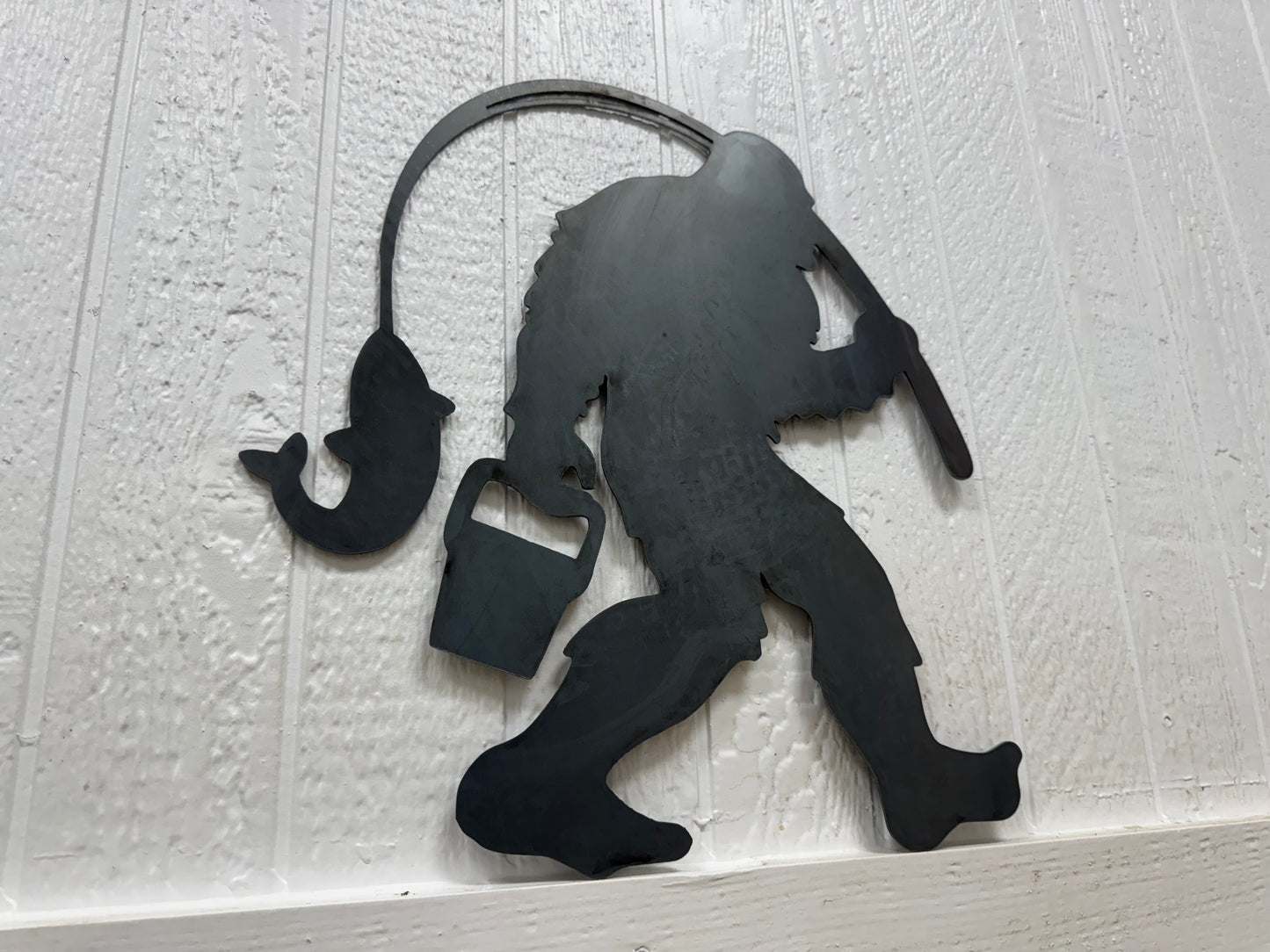 Bigfoot Fishing Metal Art Cutout