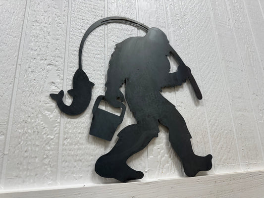 Bigfoot Fishing Metal Art Cutout