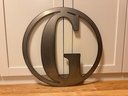 Last Name Letter in Circle - House Monogram - Gate Letter - Steel Sign - Metal Wall Art - SQ12-36