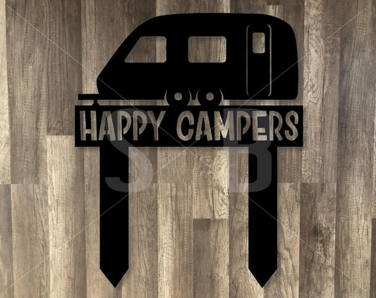 TRAVEL TRAILER Campsite Sign with Stakes CAMPING - R V - Personalized Steel Sign - Metal Art - SQ100