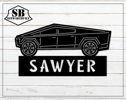 CYBER TRUCK - Kid's Bedroom Sign - Personalized Steel Sign - Metal Art - SQ100