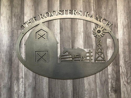 Farm & Ranch Sign - Barn, Horse, Windmill - Personalized Steel Sign - Metal Art