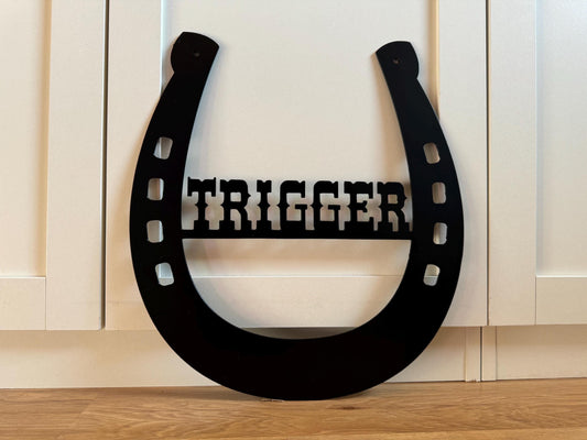 Horse Stall Name Plaque - Horseshoe Sign - Personalized Steel Sign - Metal Art - SQ12-36