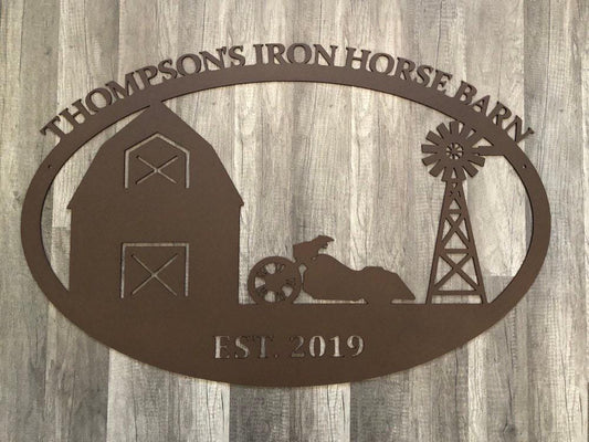 Farm & Ranch Sign - Motorcycle, Barn, Windmill - Personalized Steel Sign - Metal Art