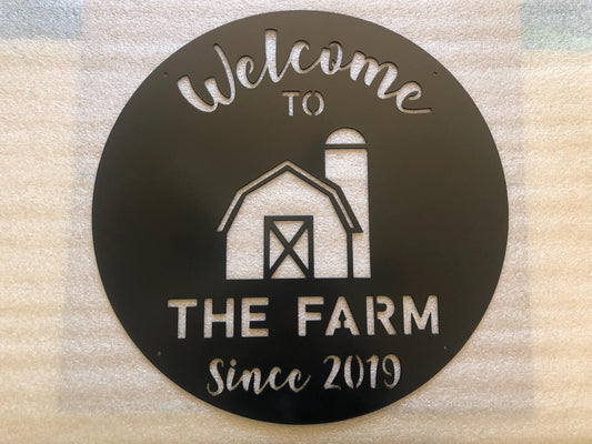 METAL Welcome to the FARM Sign - Barn - Established Date - Personalized Steel Sign - Wall Art - SQ100