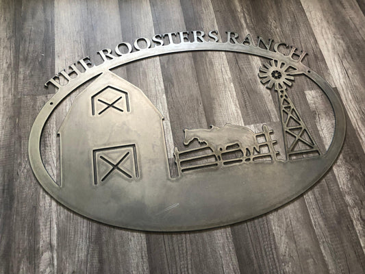 Farm & Ranch Sign - Barn, Horse, Windmill - Personalized Steel Sign - Metal Art