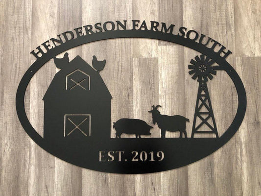 Farm & Ranch Sign - Barn, Pig, Goat, Windmill - Personalized Steel Sign - Metal Art