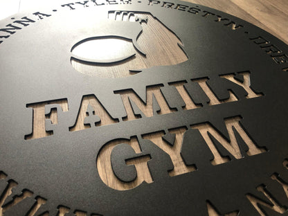 FAMILY Home Gym Signs - Family Name - Muscle - Personalized Steel Sign - Metal Art - SQ100