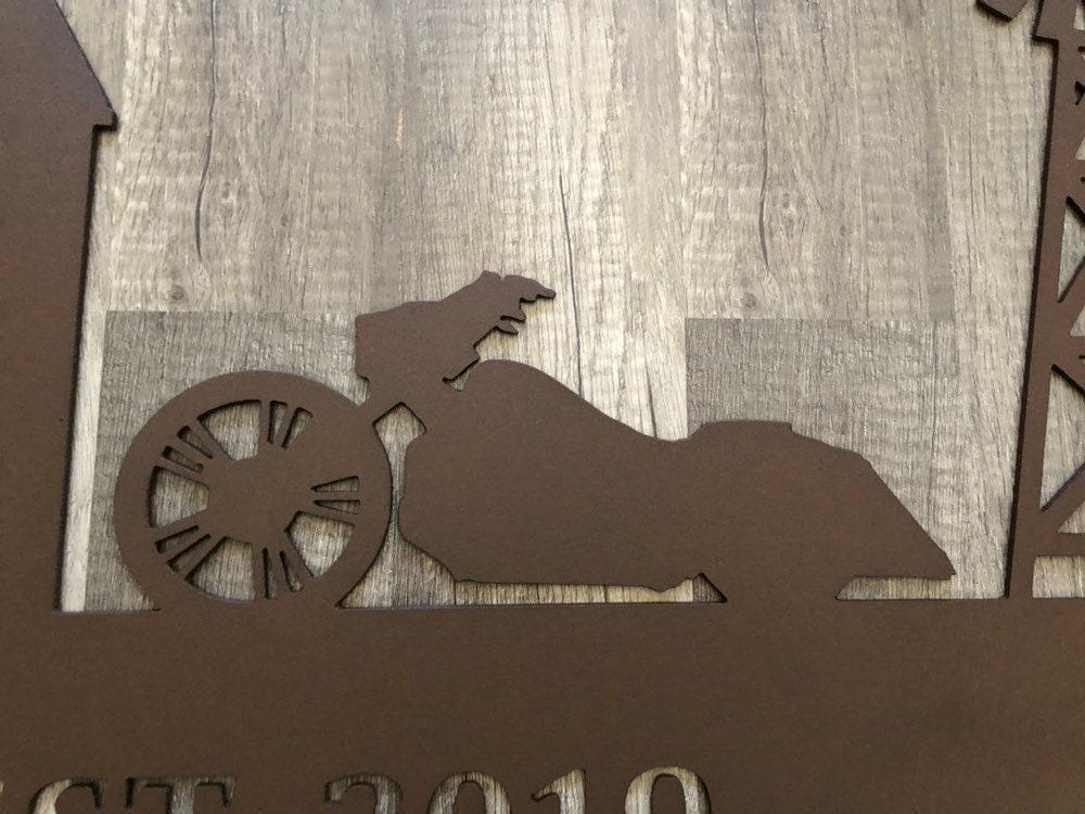 Farm & Ranch Sign - Motorcycle, Barn, Windmill - Personalized Steel Sign - Metal Art