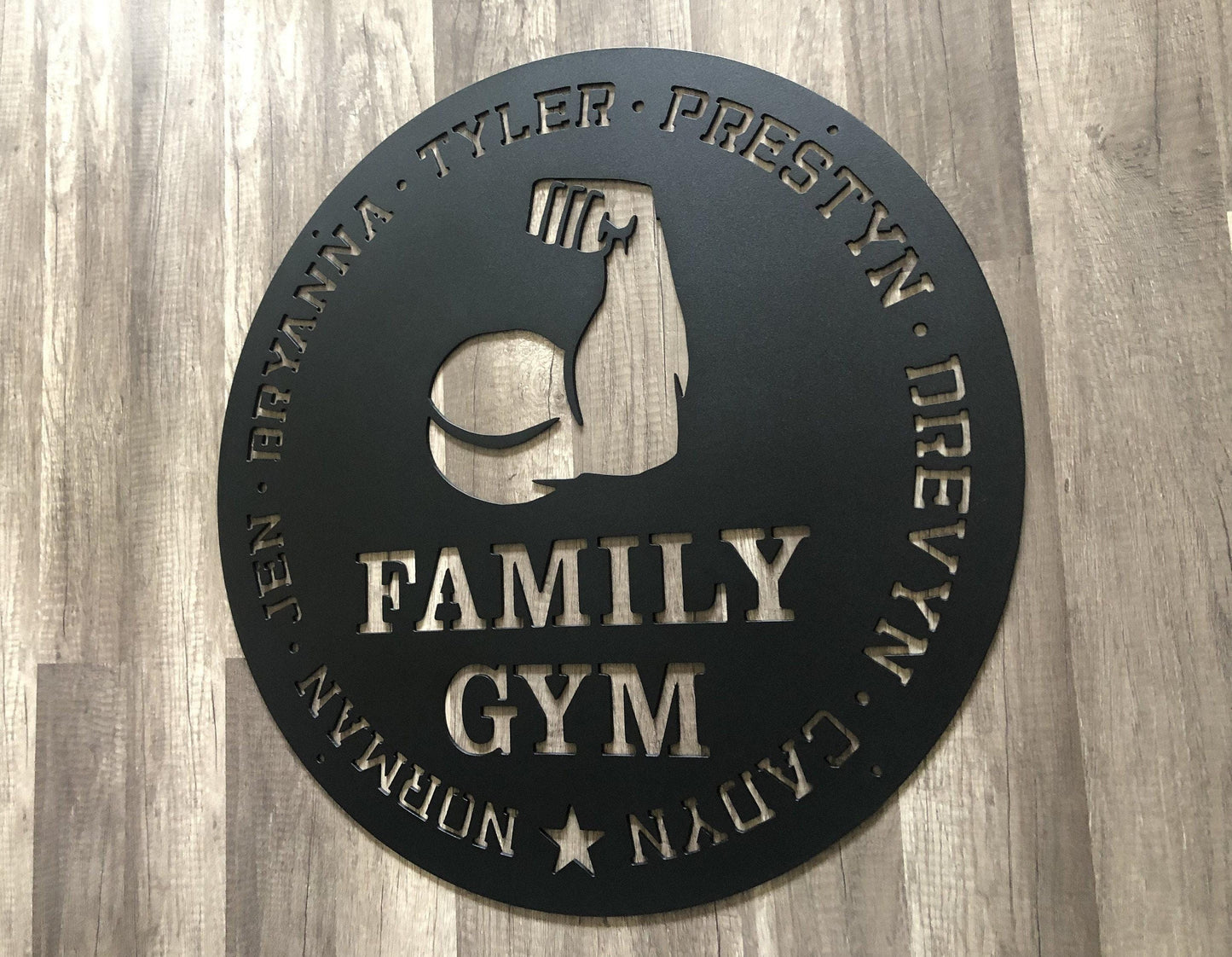 FAMILY Home Gym Signs - Family Name - Muscle - Personalized Steel Sign - Metal Art - SQ100